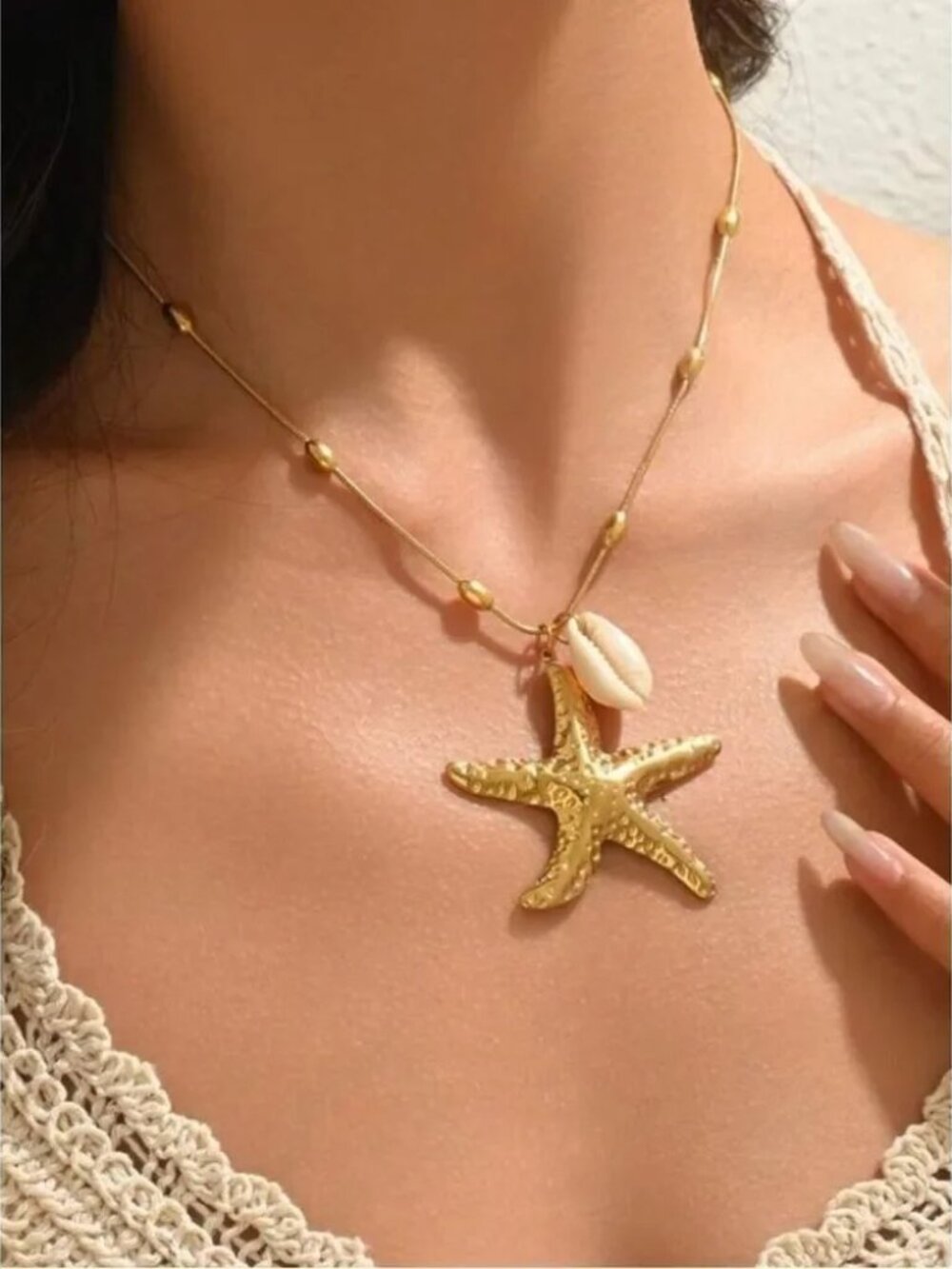 Gold Starfish Pendant Necklace with Shell Charm R 387